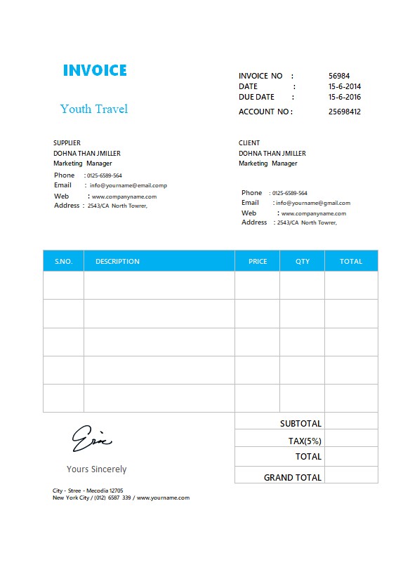 Free Simple Invoice Format PSD template